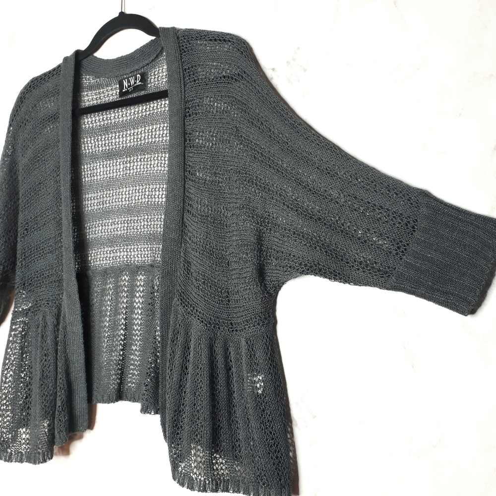 N.W.D. Open Knit Striped Ribbed Cardigan Grey S